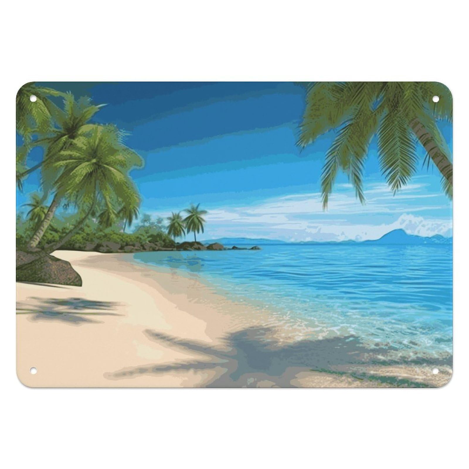 Btcowzrv Style Hawaiian Beach With Palm Trees Metal Sign, 5.5" X 7.9" Tin Wall Decor, Wall Art Plaques For Home Wedding Decor Room Living Room Decoration