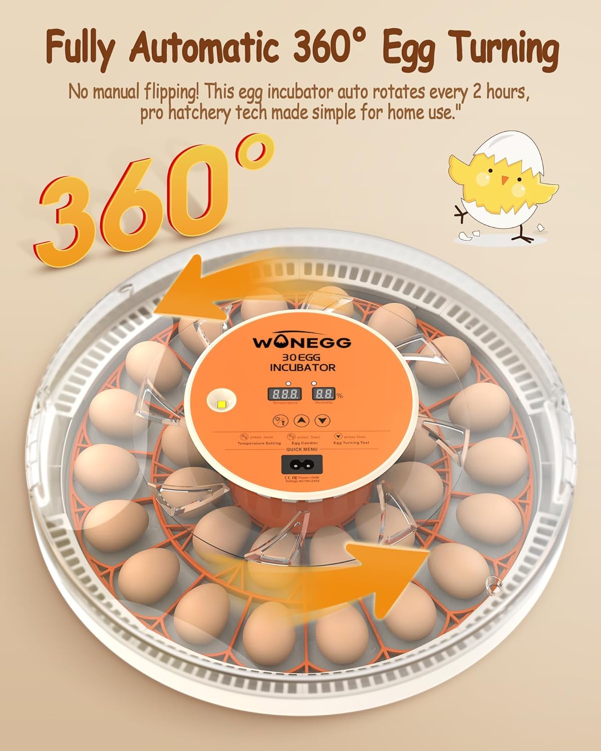 30 Egg Incubators for Hatching Eggs with Automatic Egg Turner, Auto Temperature Control, LED Candling, Humidity Monitor, 360° Viewing for Chicken Quail Parrot Birds