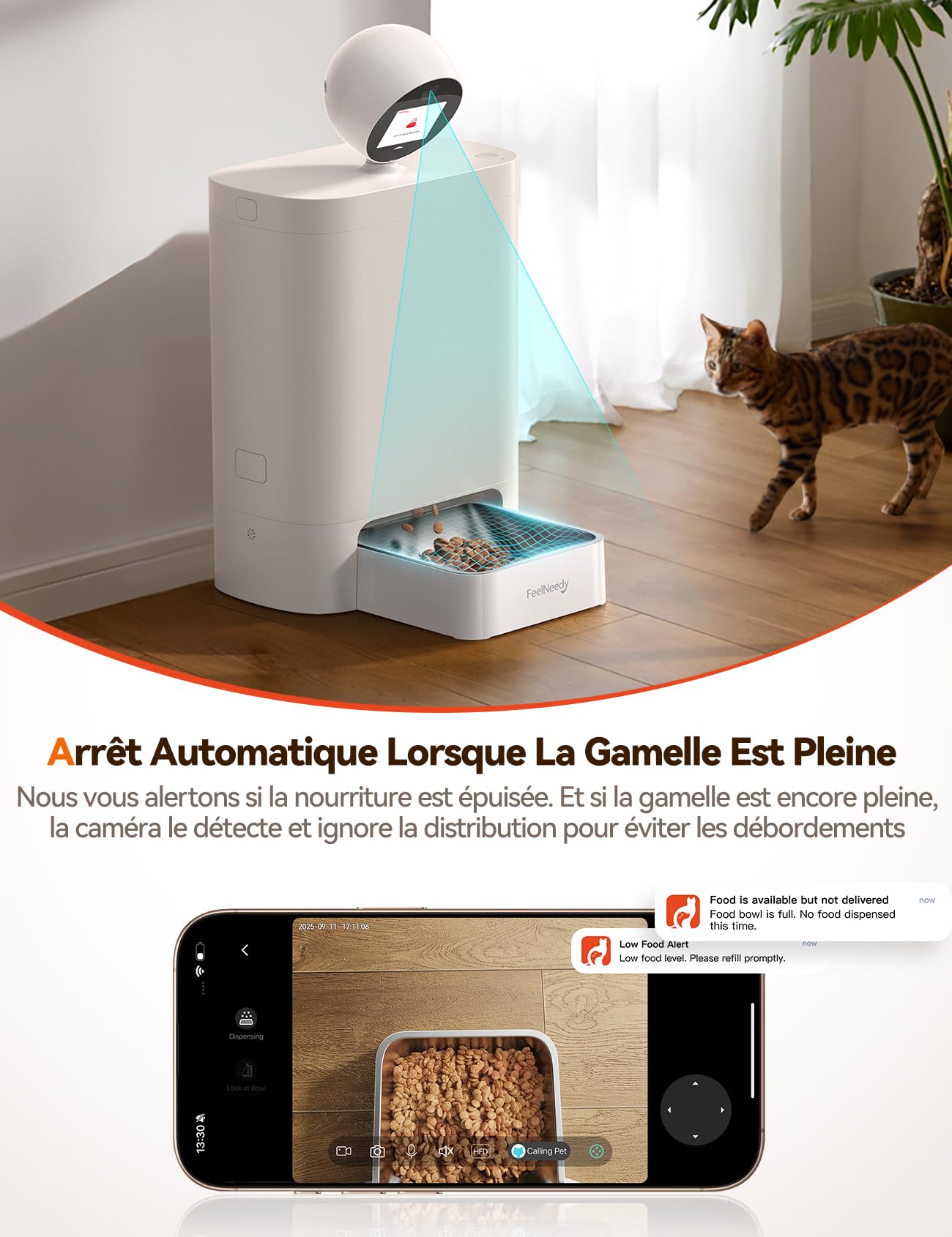 FEELNEEDY 5.5L Distributeur Croquettes Chat Automatique avec HD 3MP 360°Caméra, Wi-FI 2.4G/5G IA Distributeur Croquettes Chien avec Vision Nocturne, Audio Bidirectionnel, Écran IPS & APP Contrôle