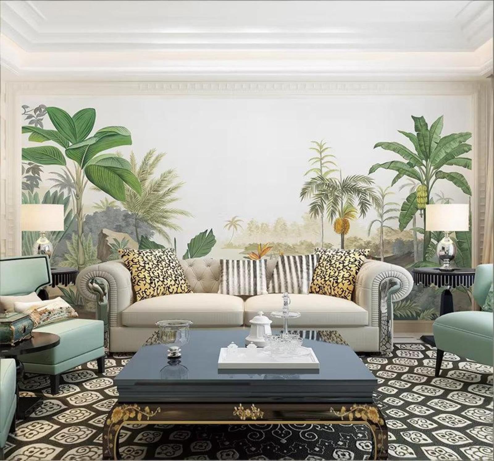 Xlming 400Cm×280Cm(B×H) Fresh Minimalist Tropical Green Plants 3D Wallpaper Luxury Silk Study Dining Feature Sofa Grey Bedroom Living Room Tv Decorative Wall-400Cm×280Cm