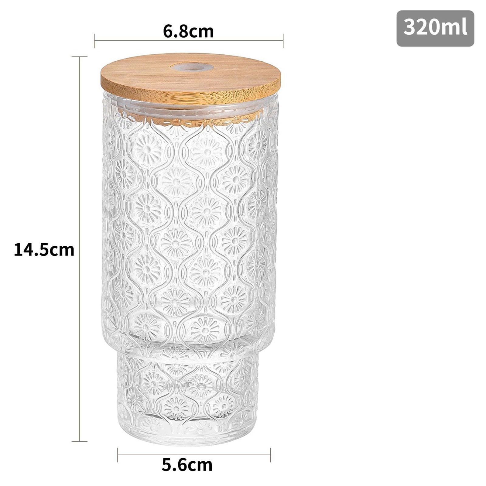 4 vasos con tapas de bambú y popotes, vasos de café de vidrio de 320 ml para jugo, café, whisky, cerveza, cócteles (Begonia)