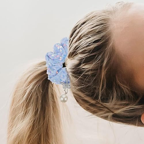 Miniatura 2 de EXCEART Coleteros de lentejuelas para el cabello con diamantes de imitación de mariposa y perlas, soporte para coleta, ligas para el cabello, bandas