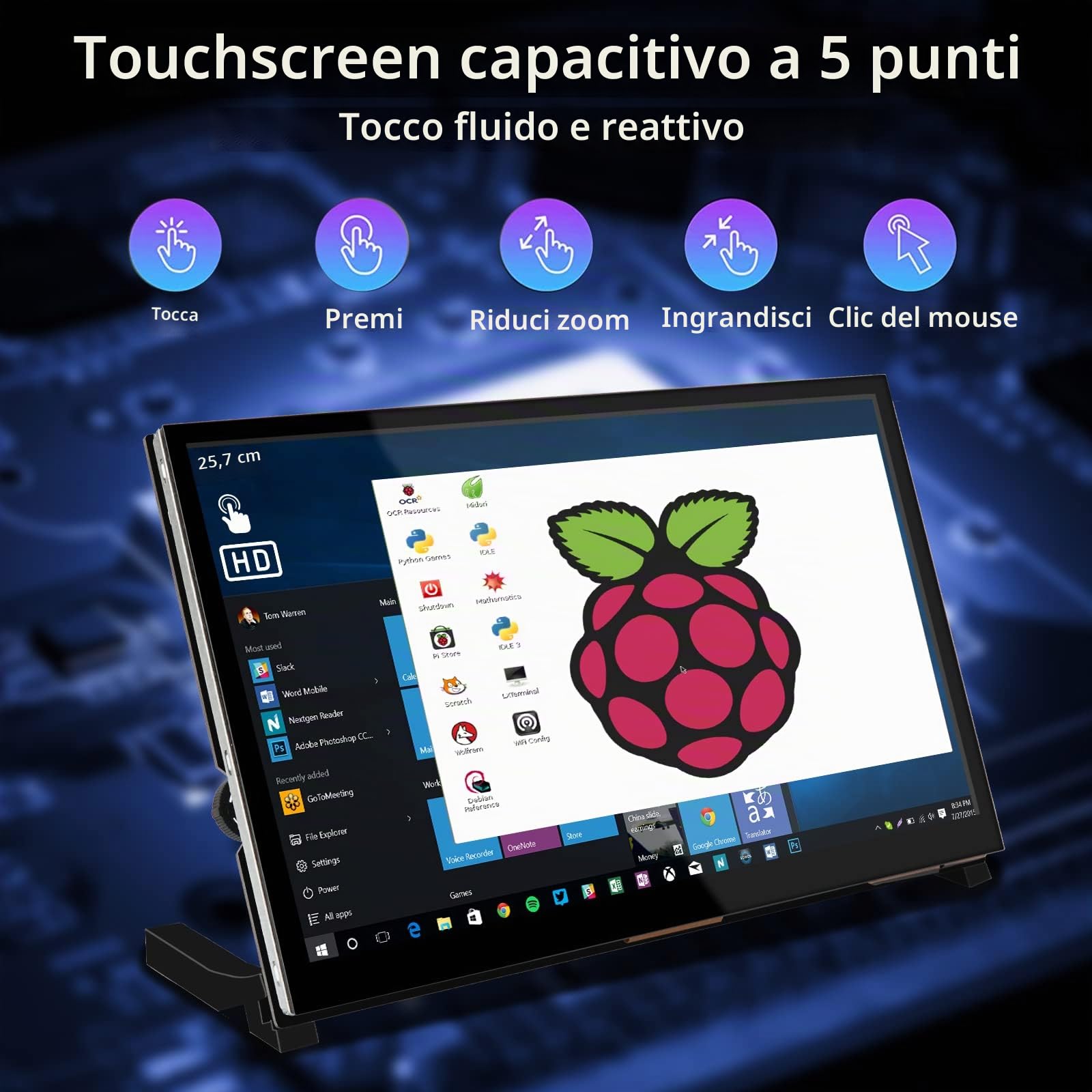 WIMAXIT Raspberry Pi 4 Touch Screen, 10.1 pollici Monitor touch portatile 1024X600 IPS con doppia USB HDMI Angolo di visione 178° per Raspberry Pi 5 4 3 2 Zero B+ Modello B PS4 iOS Win7/8/10