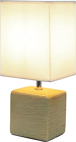 Miniatura 5 de Simple Designs LT2072-BGE Lámpara de mesa pequeña de piedra sintética con pantalla de tela, beige con pantalla blanca