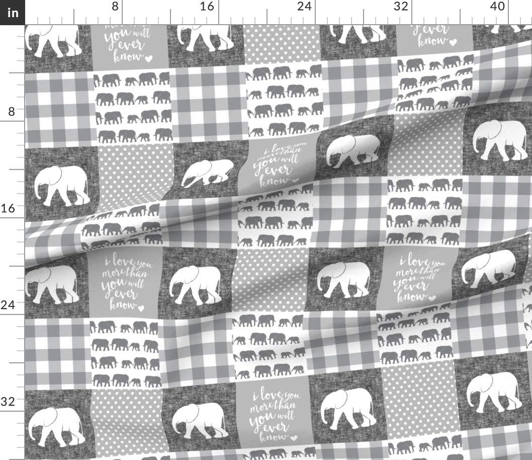 Spoonflower Fabric - Elephant Wholecloth Cheater Quilt Top Love Patchwork Plaid Gray White Printed on Petal Signature Cotton Fabric by The Yard - Sewing Quilting Apparel Crafts Decor