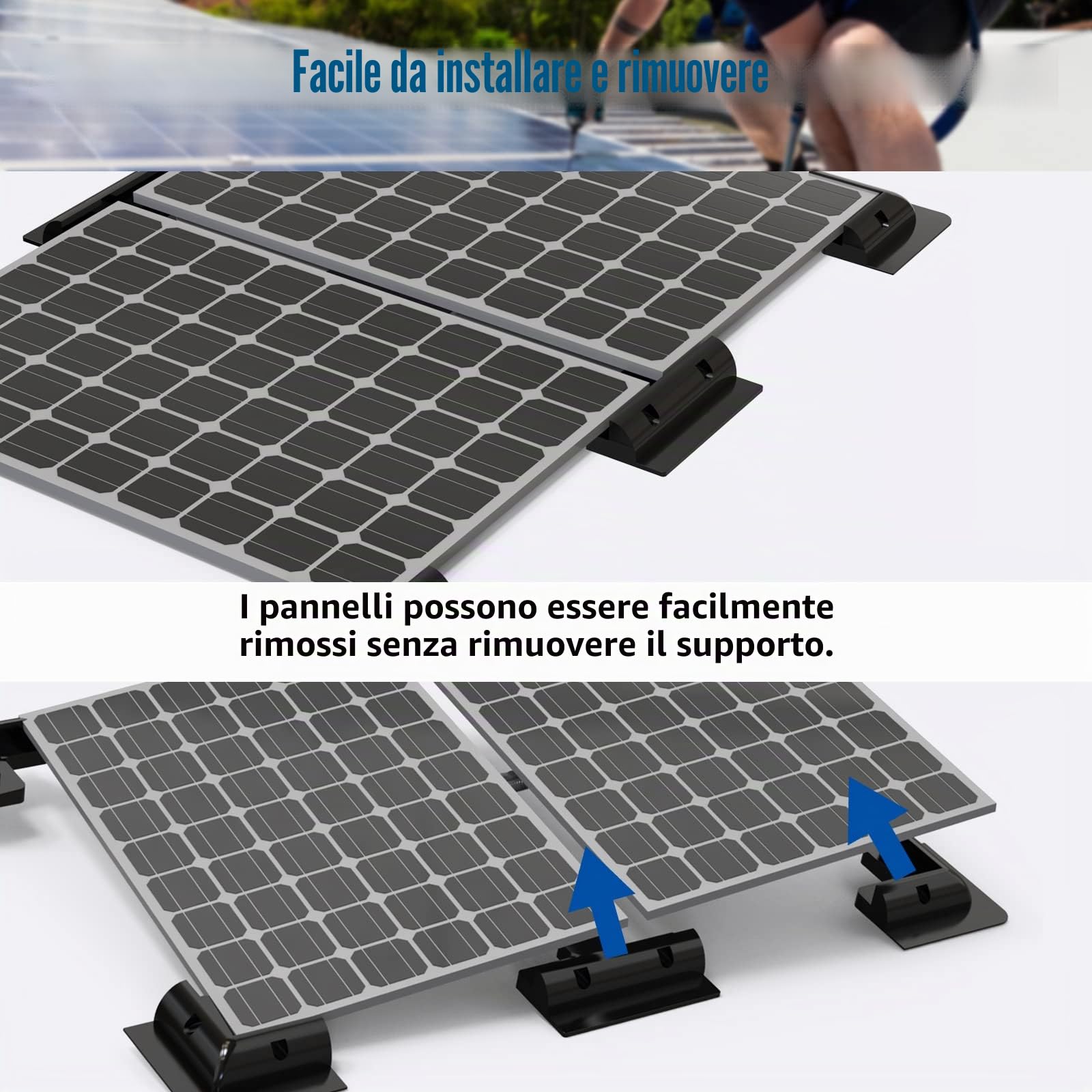 Staffe per pannello solare, Ruipoo 7 staffe di montaggio per pannello solare bianco Senza Trapano Staffe per pannello solare per camper, marine, tetto piatto, campeggio.
