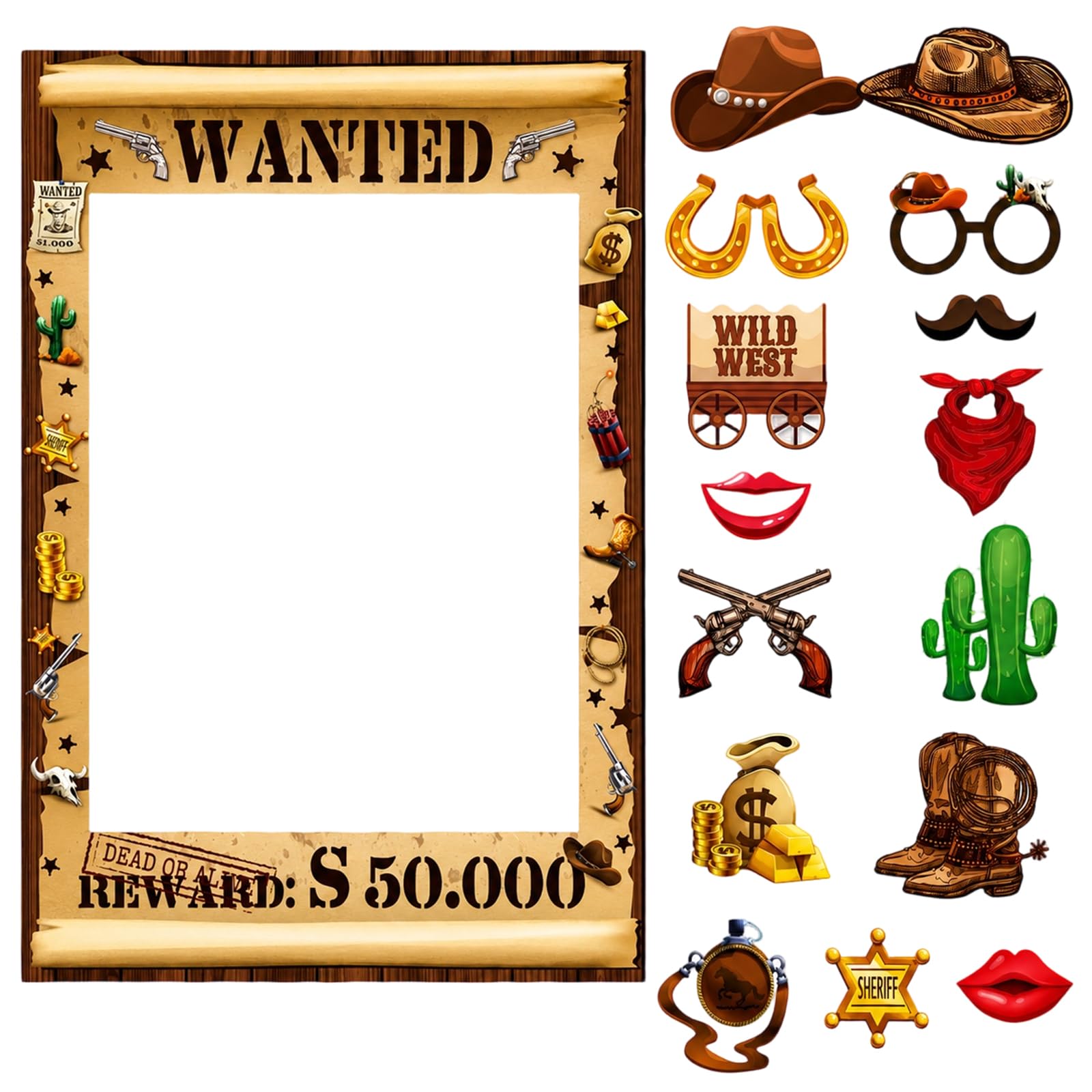 Wild West Photo Booth Props, Cowboy Party Decorations, Wild West Western Party Decorations Set with Rodeo Backdrop Photoshoot, Suitable for Birthday Party Cowgirl Decor