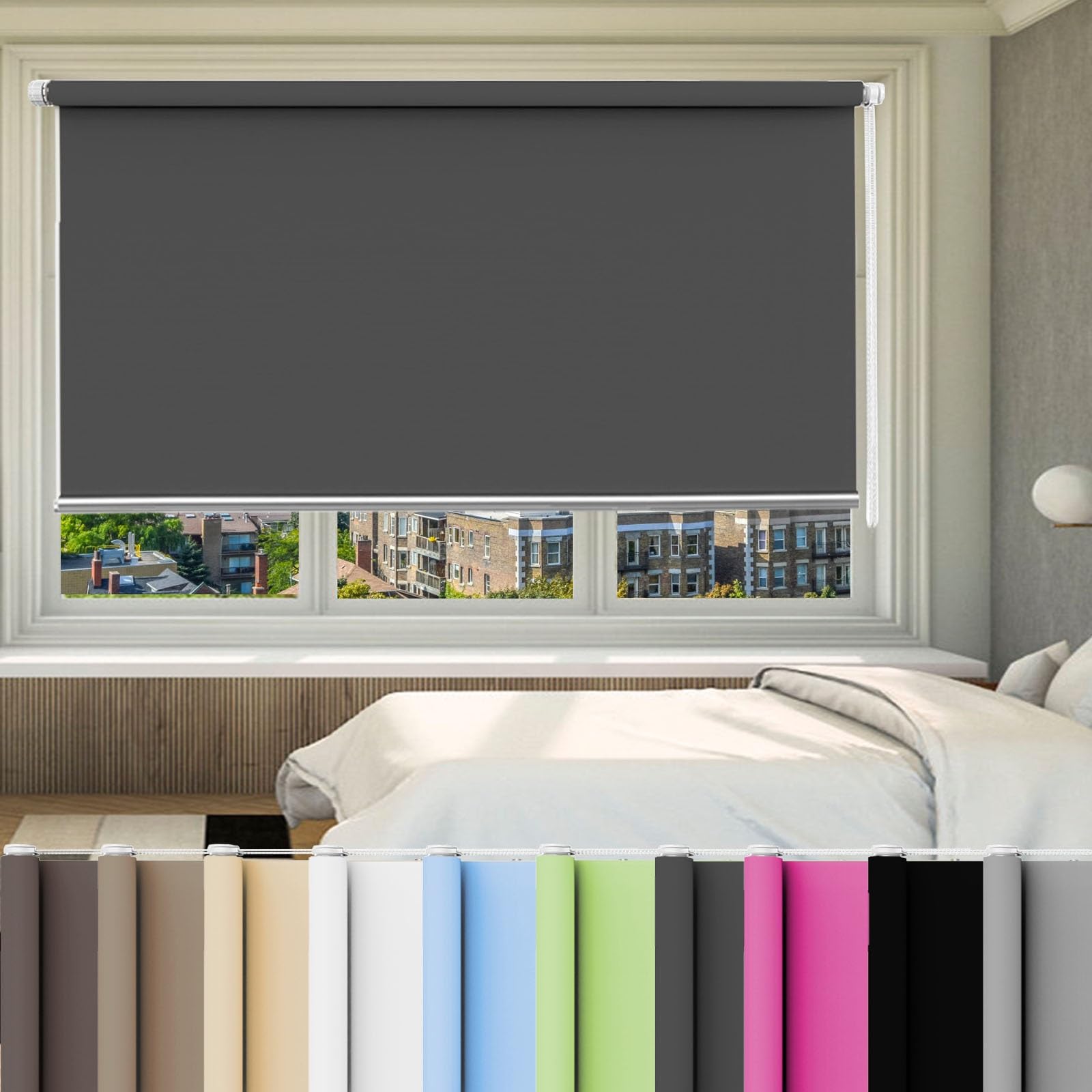 Store Enrouleur Rouleau 80 x 200 cm Installation Simple, Store occultant pour fenêtres pour Fenêtre ou Porte, Gris Foncé