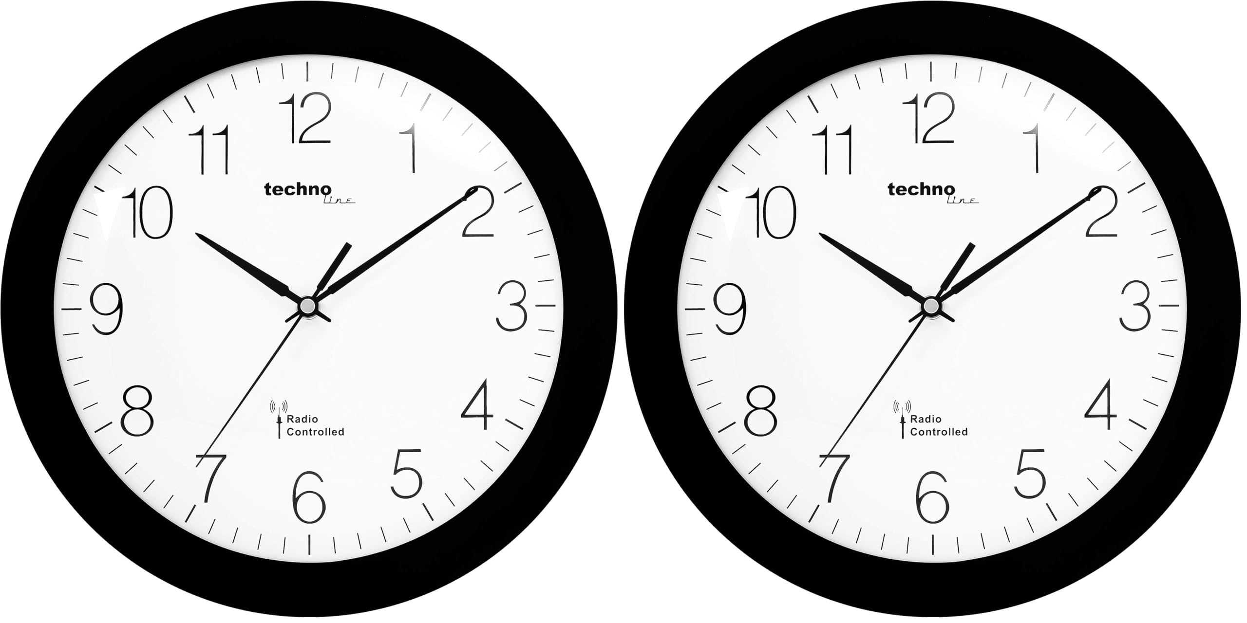 techno line WT 8000 Horloge Murale Radio Pilotee Noir (Lot de 2)