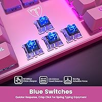 Vista 34 de RisoPhy Teclado mecánico para juegos, RGB de 104 teclas ultradelgado con retroiluminación LED USB con interruptor azul, teclas ABS duraderas, Negro