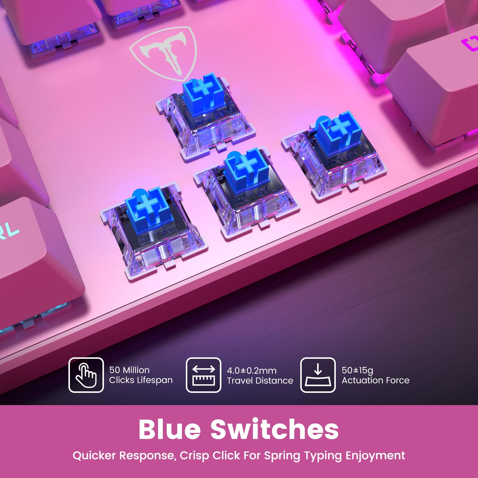 RisoPhy Tastiera meccanica da gioco, RGB 104 tasti ultra-sottile retroilluminata USB cablata tastiera con interruttore blu, tastiera in ABS resistente, anti-ghosting/resistente alle fuoriuscite, per