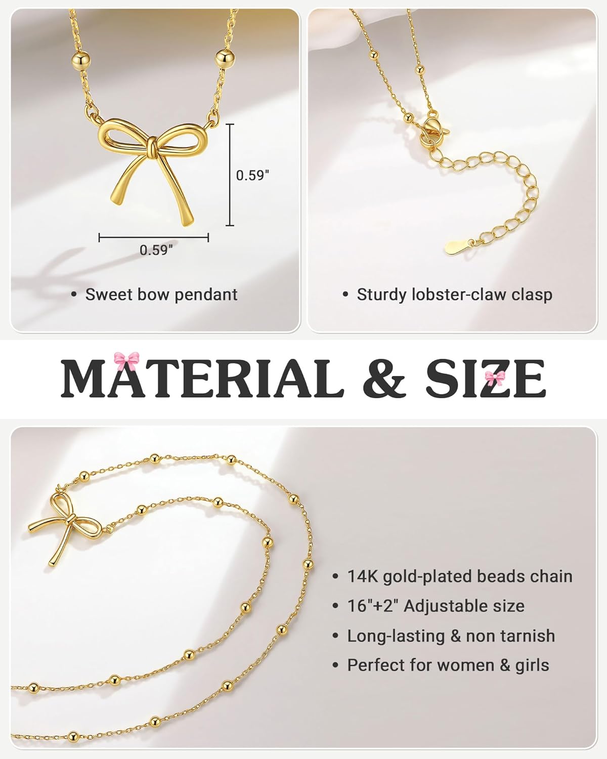 UNGENT THEM Always Remember You Are Loved - Cute Preppy Girly Trendy Stuff Gold Bow Necklace for Women Teen Girls - Image 5