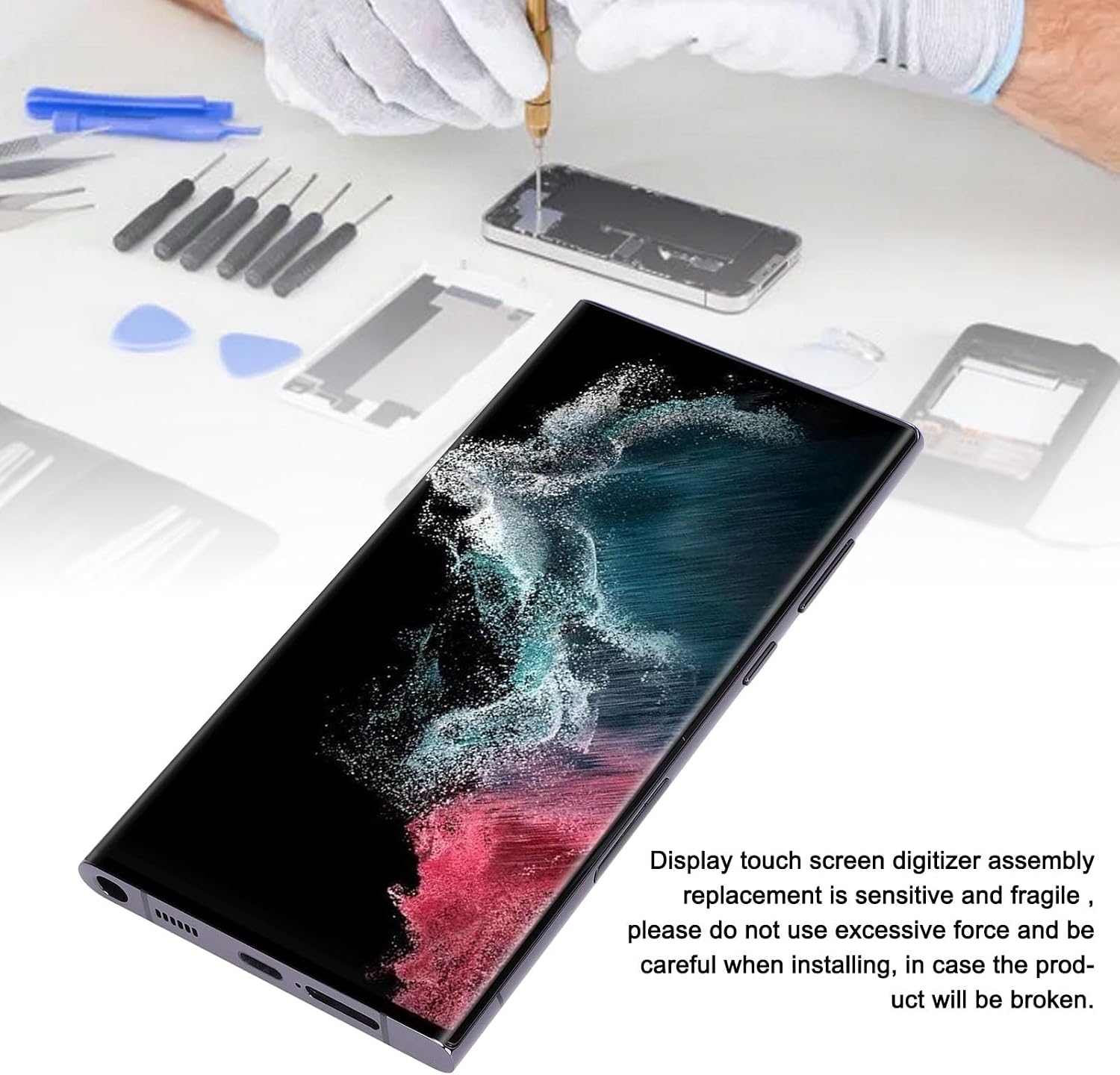 CCYLEZ Phone LCD Screen Replacement, Touch Screen Digitizer Assembly 6.7in Screen Professional Anti Scratch for S22 Ultra 5G SM S908U (Matte Black)