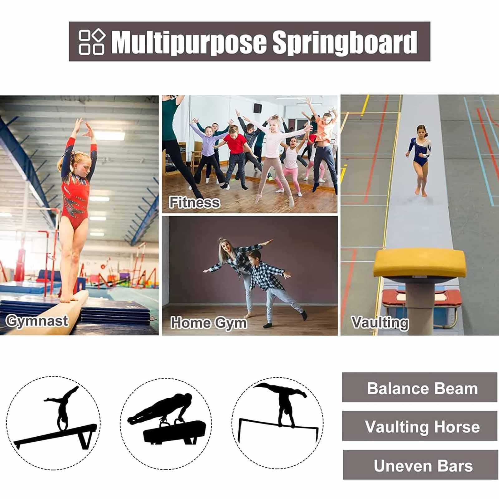 MRKU Trave Elastica Curva Professionale per Ginnastica Domestica, Resistente, con 4 Molle, Attrezzatura per Volteggio per Palestra Scolastica Domestica