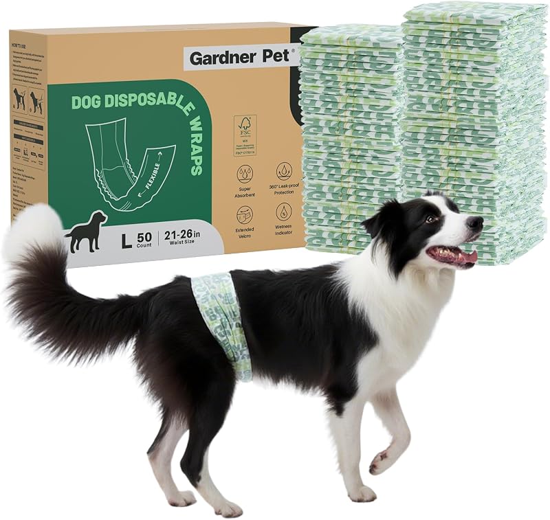 Fralda Descartável para Cães Machos Gardner Pet com Indicador de Umidade, Ajustável, Cintura de 53,34–66,04 cm, GP01A4624WH