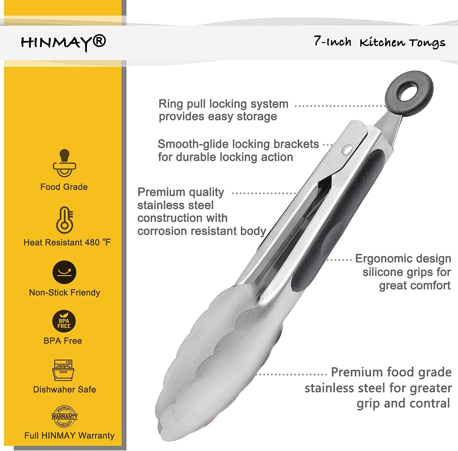HINMAY Small Stainless Steel Serving Tongs 7-Inch Mini Food Tongs, Set of 3 image 2