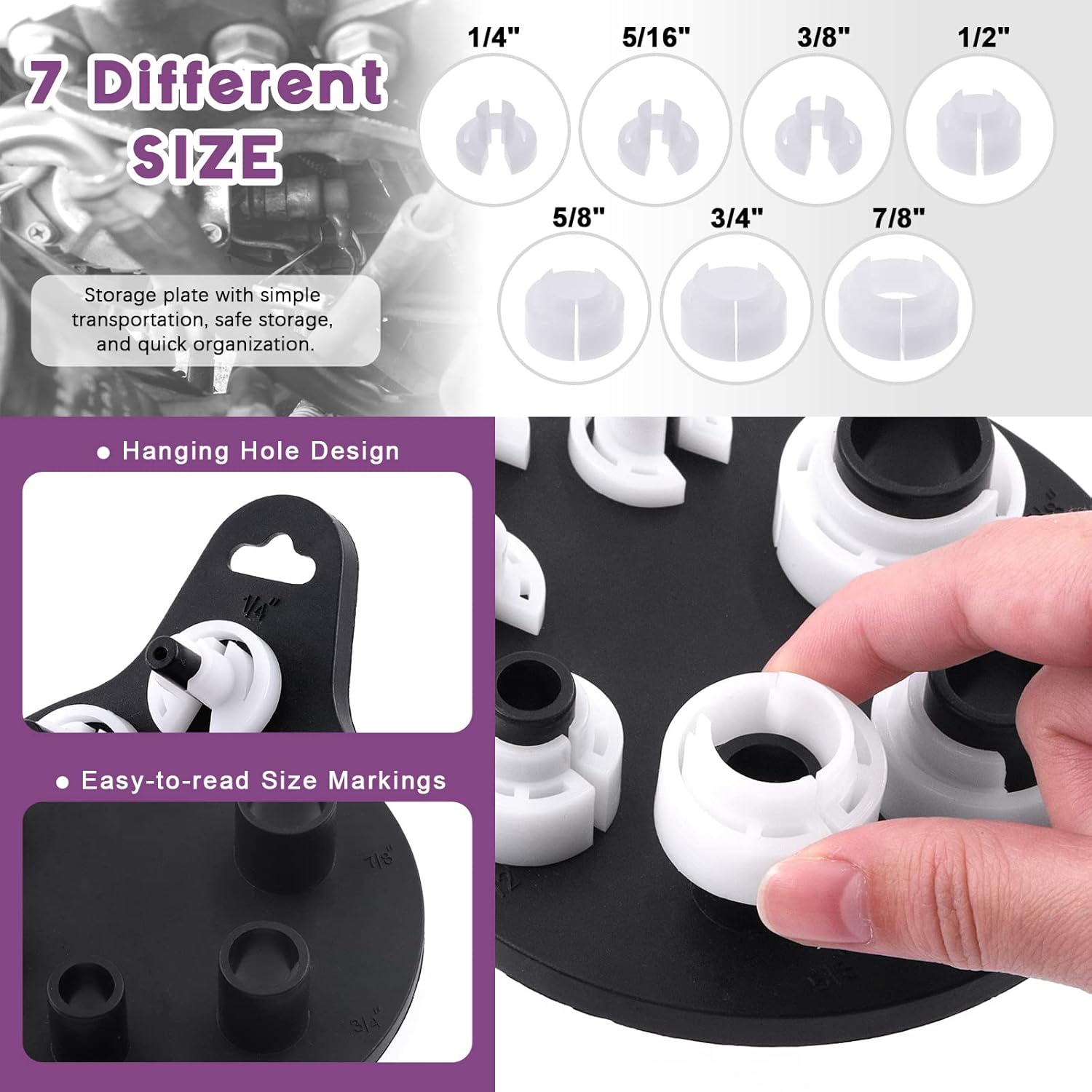 Swpeet 7Pcs White 7 SAE Standard Sizes 1/4" 5/16" 3/8" 1/2" 5/8" 3/4" and 7/8" Air Conditioning and Fuel Line Quick Disconnect Tool Kit for Multiple Applications