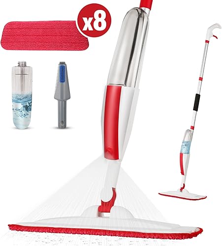 Trapeadores para limpieza de suelos con 8 almohadillas de microfibra lavables y botella recargable de 14 onzas