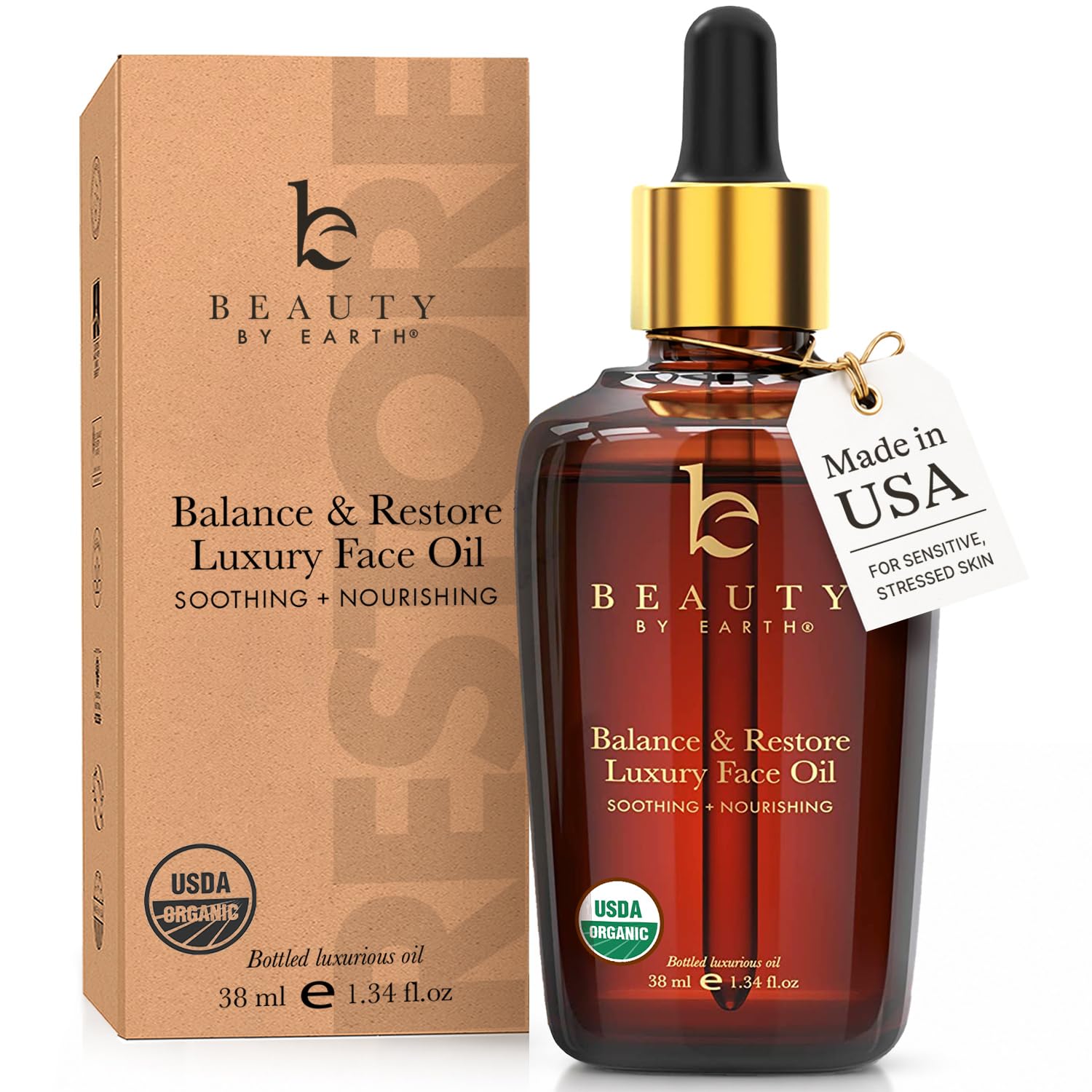 USDA Organic Face Oil - USA Made with Natural Ingredients, Anti Aging Formula for Acne-Prone & Oily Skin, Facial Oil with Vitamin E, Rosehip, Argan & Jojoba Oils for Sensitive Skin, Eczema & Rosacea