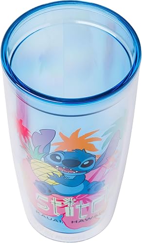 Miniatura 5 de Silver Buffalo Disney Lilo and Stitch Holding Pineapple Tropical Kauai Hawaii - Vaso de viaje de doble pared con tapa de cierre deslizante, 20 onzas