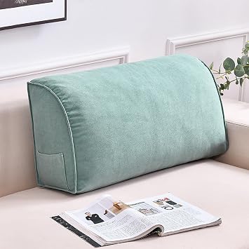 Velvet Wedge Pillow Headboard for Twin Daybed Ergonomic Triangle Backrest, Headboard Backrest Pillow Full Size Bed, Removable Washable Cover, Fluffy Daybed Pillows,Light Blue,31.45in