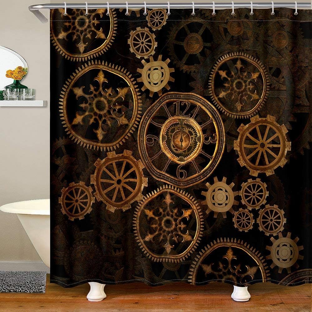 Rideau de bain style steampunk pour une salle de bain moderne noire