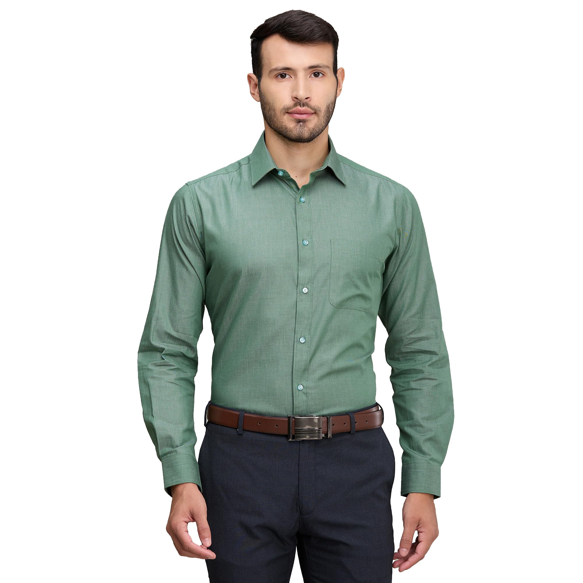 raymond Slim Fit Pure Cotton Solid Pattern Semi Cut Away Collar Formal Shirt-picture-53