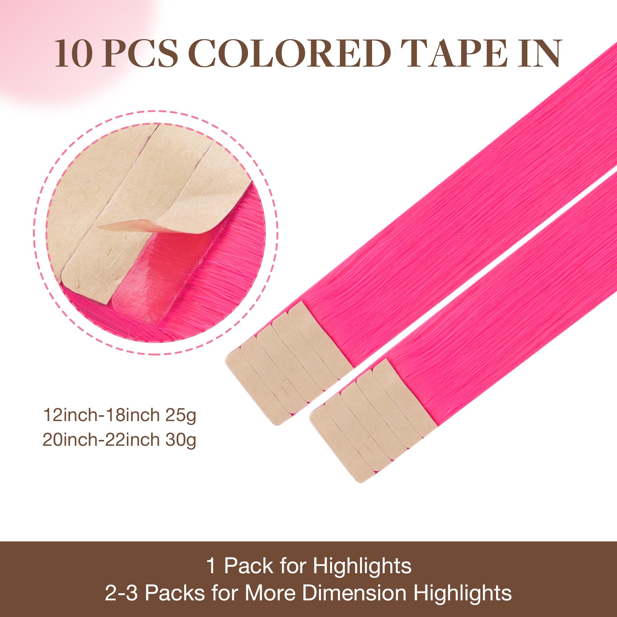 GOO GOO Tape in Hair Extensions Human Hair, Pink 10pcs 25g 16inch, Colored Tape ins Human Hair Extensions - Image 3
