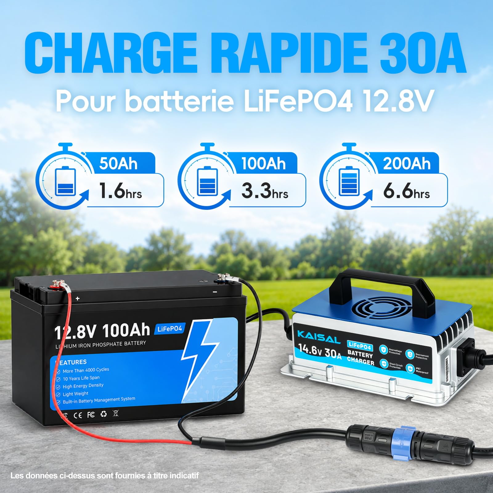 KAISAL 12V 30A Chargeur de Batterie Lithium, 14.6V Chargeur LiFePO4