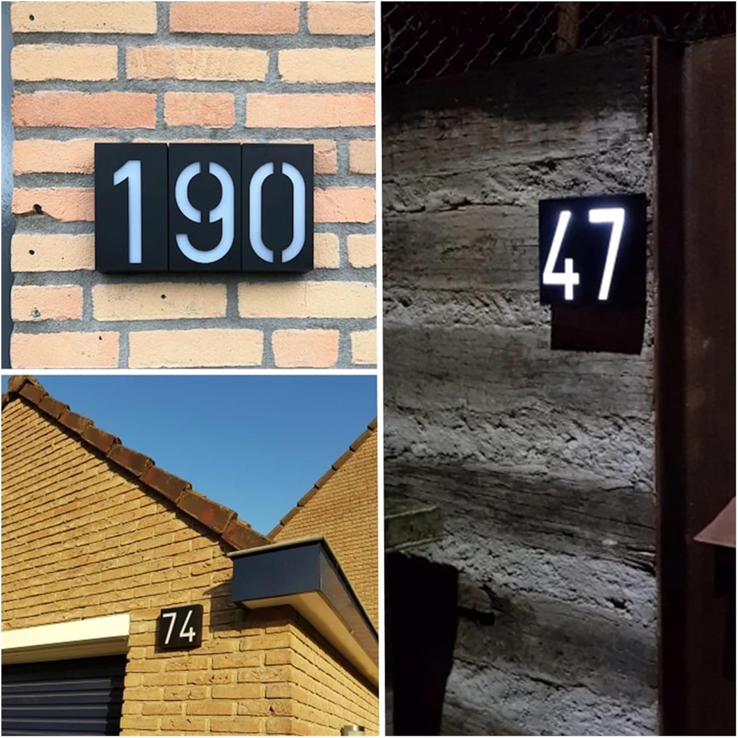 Numeri di Porta Numeri Civici per Esterni Numero Civico Targa Ad Energia Solare Targa per Indirizzo Numero Civico Luci per Portico Esterno con Batteria Ricaricabile Solare, 6