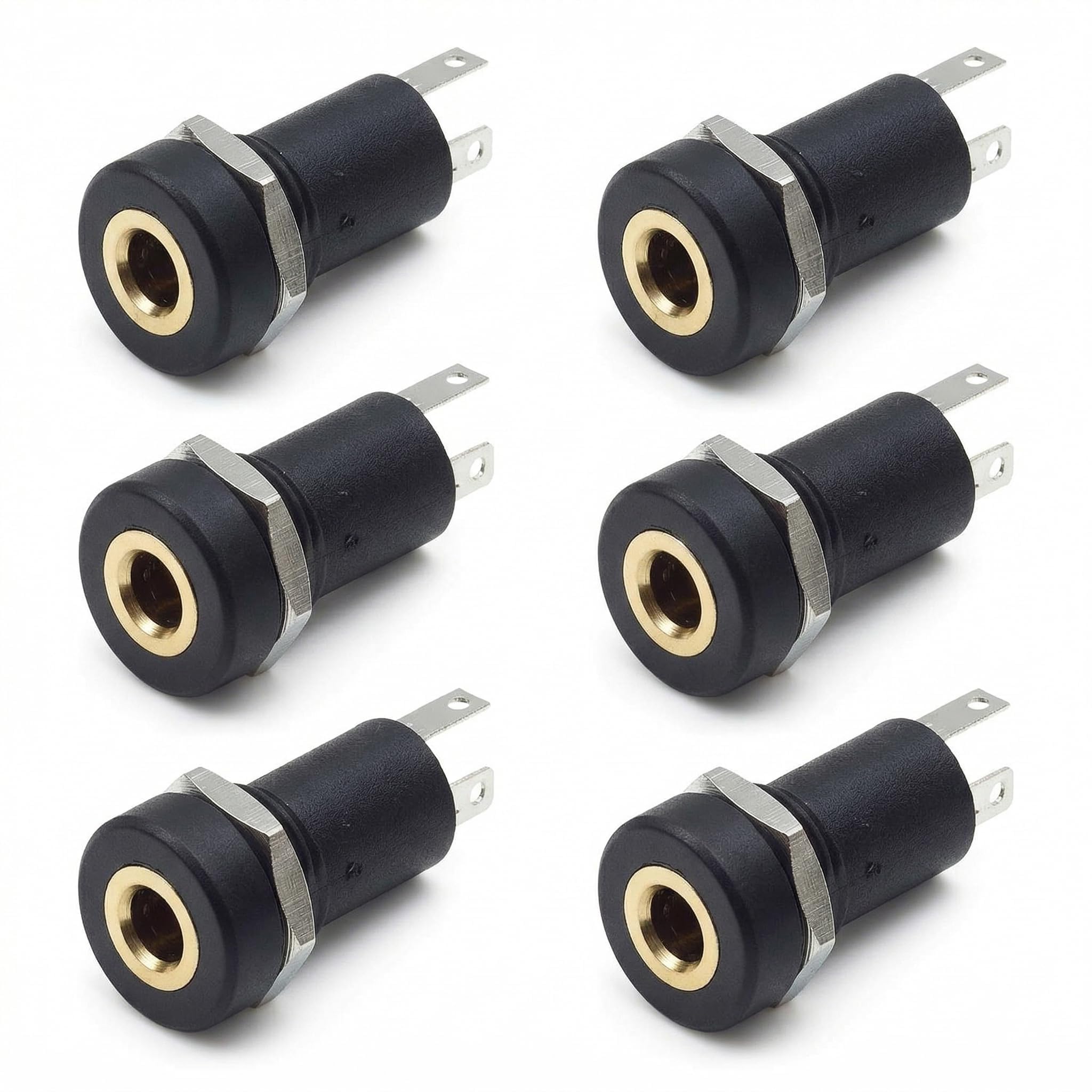 Prise Jack 3.5 à Souder, Connecteur TS 3.5 mm à Souder, Panneau de Montage Prise Audio pour MP3 MP4 et Jack 3.5 mm Stéréo Casque, en Nylon Résistant Haute Température Plaqué Argent 12V 6Pcs