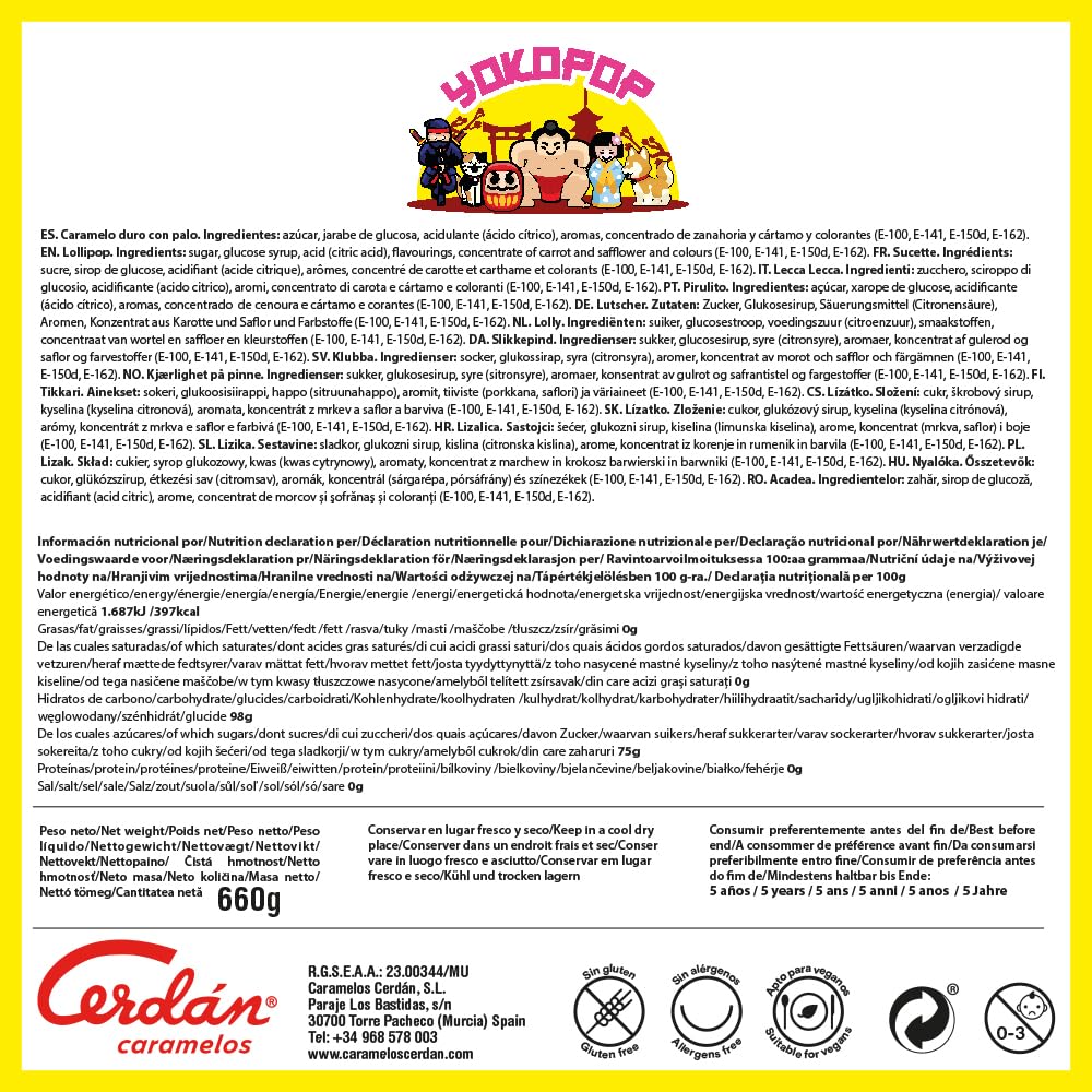 Caramelos Cerdán Mini YokoPop con Palo Sabores Variados Bolsa 100 Unidades Sin Gluten