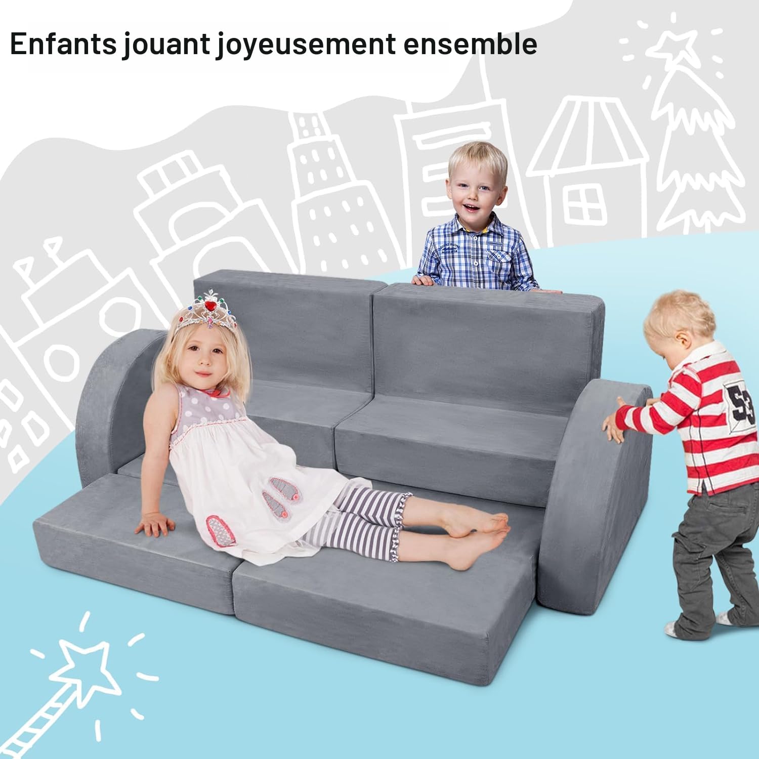 DREAMDE Canapé Pour Enfants Modulaire Phosphorescent Convertible Avec Housse Amovible En Flanelle, Pour Tout-Petits De 3Ans+, Vert - Puériculture & Eveil Bébé