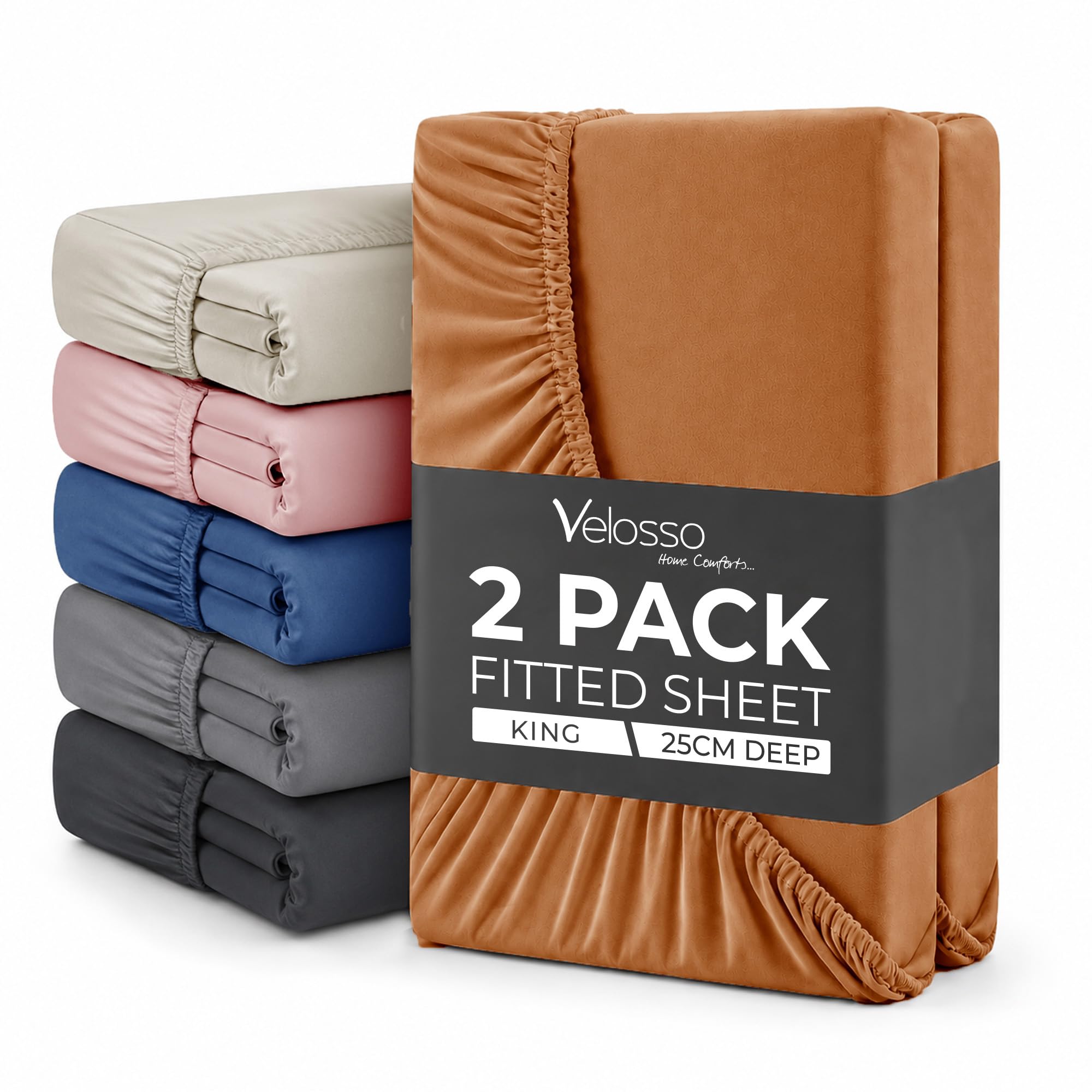 Plain Dye Fitted Sheet 25cms Pocket Soft Brushed Microfibre Fabric Mattress Bottom Bed Sheets (Rust Orange, King 2 Pack)