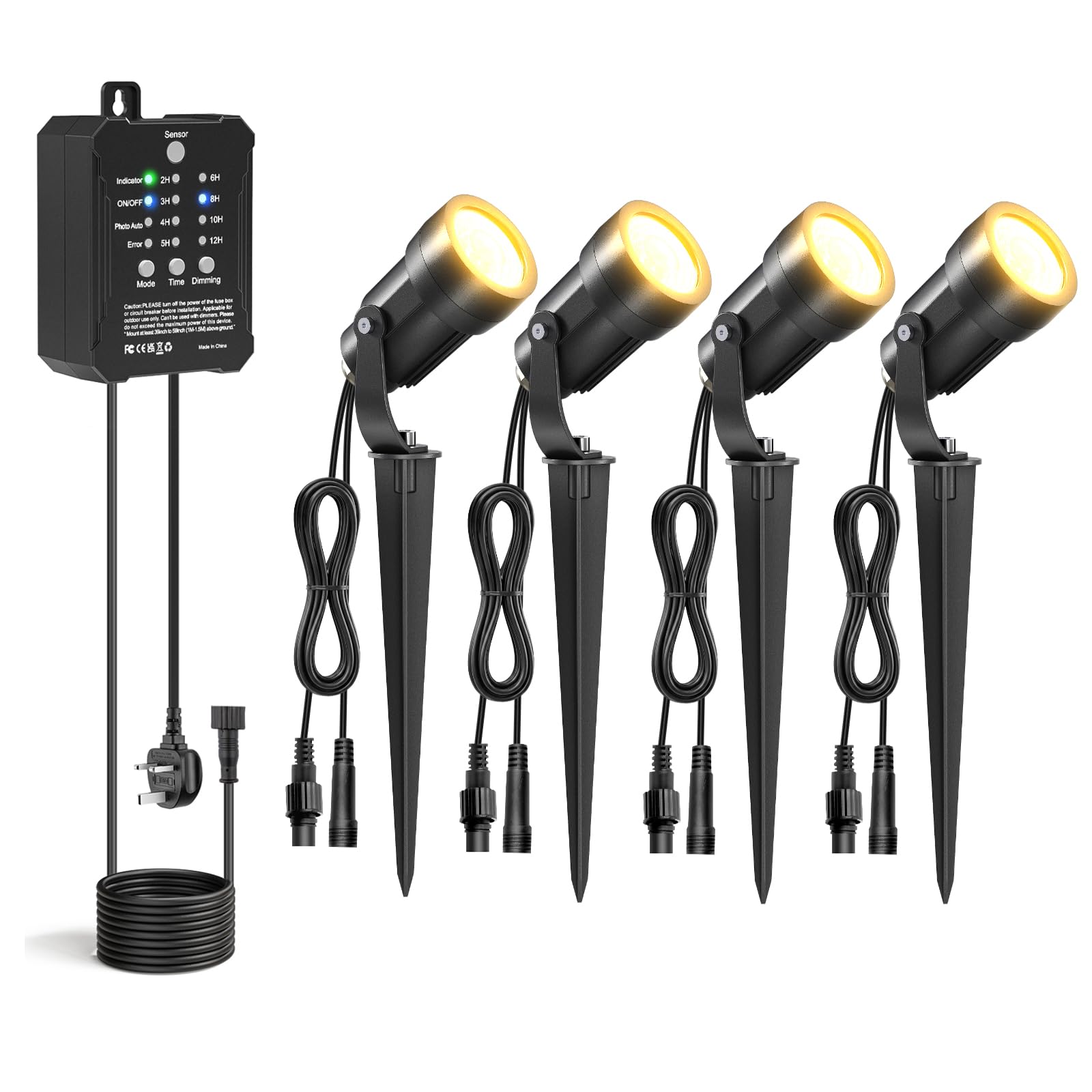 Hiboitec Men's Warm White 5W 4Pcs Dimmable Garden Lights, Dusk To Dawn Sensor & Timer, Detachable Design Spotlight With 40W Smart Transformer, Ip65 Weatherproof 2700K Warm Outdoor Light Mains Powered For Yard Pathway