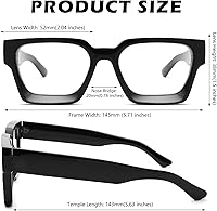 Vista 6 de Braylenz - Lentes de luz azul con marco grueso cuadrado para hombres y mujeres, lentes transparentes para computadora