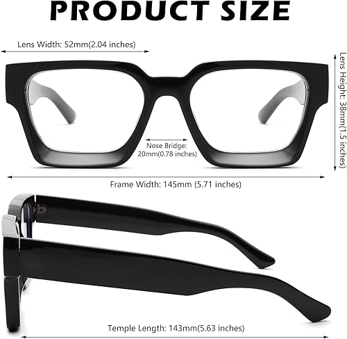 Miniatura 6 de Braylenz - Lentes de luz azul con marco grueso cuadrado para hombres y mujeres, lentes transparentes para computadora