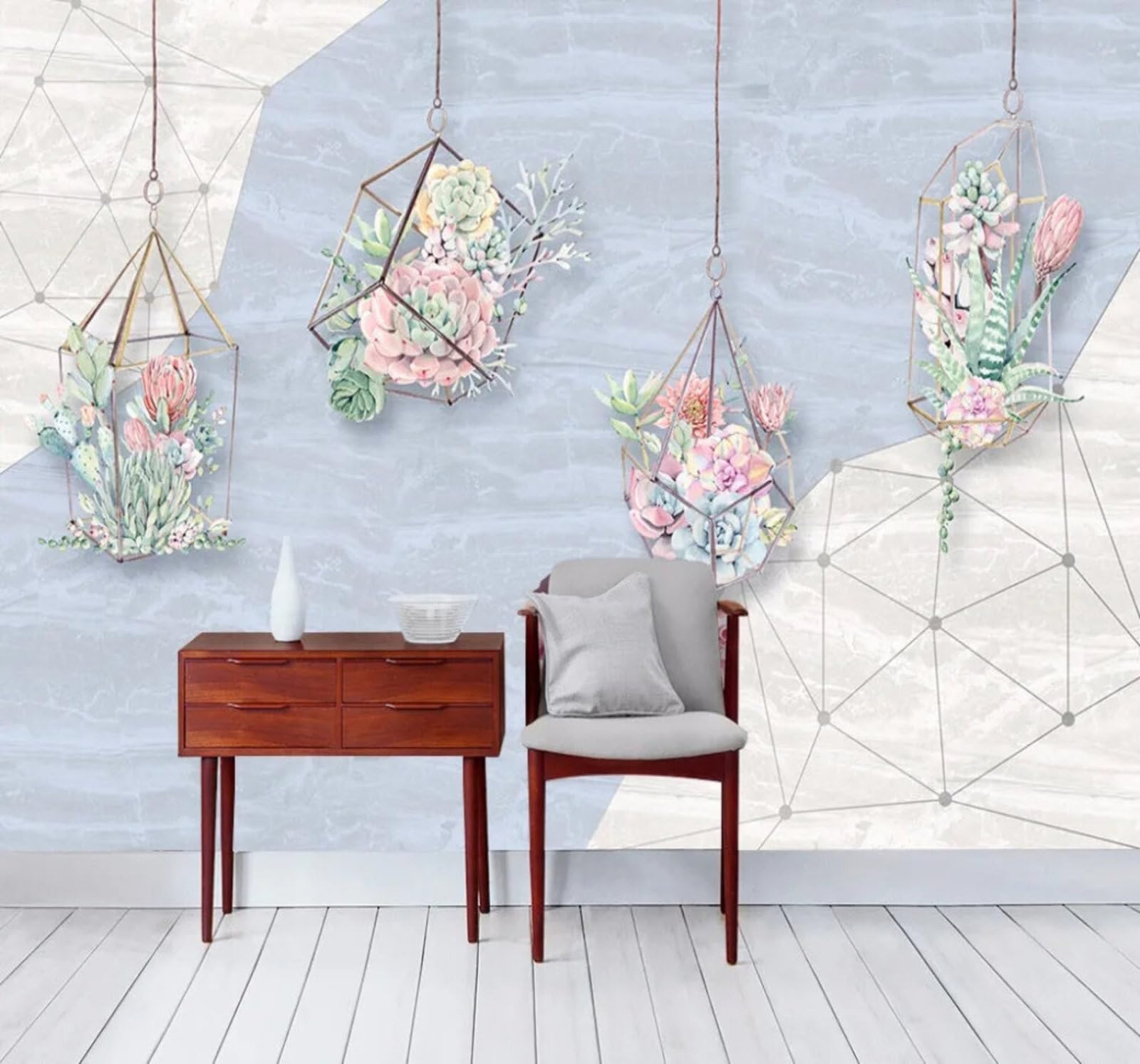 Abstract Three Dimensional Geometric Succulent Plants 3D Wallpaper Easy Install Feature Office Living Room Sofa Bedroom TV Background Wall Decoration-350cm×256cm