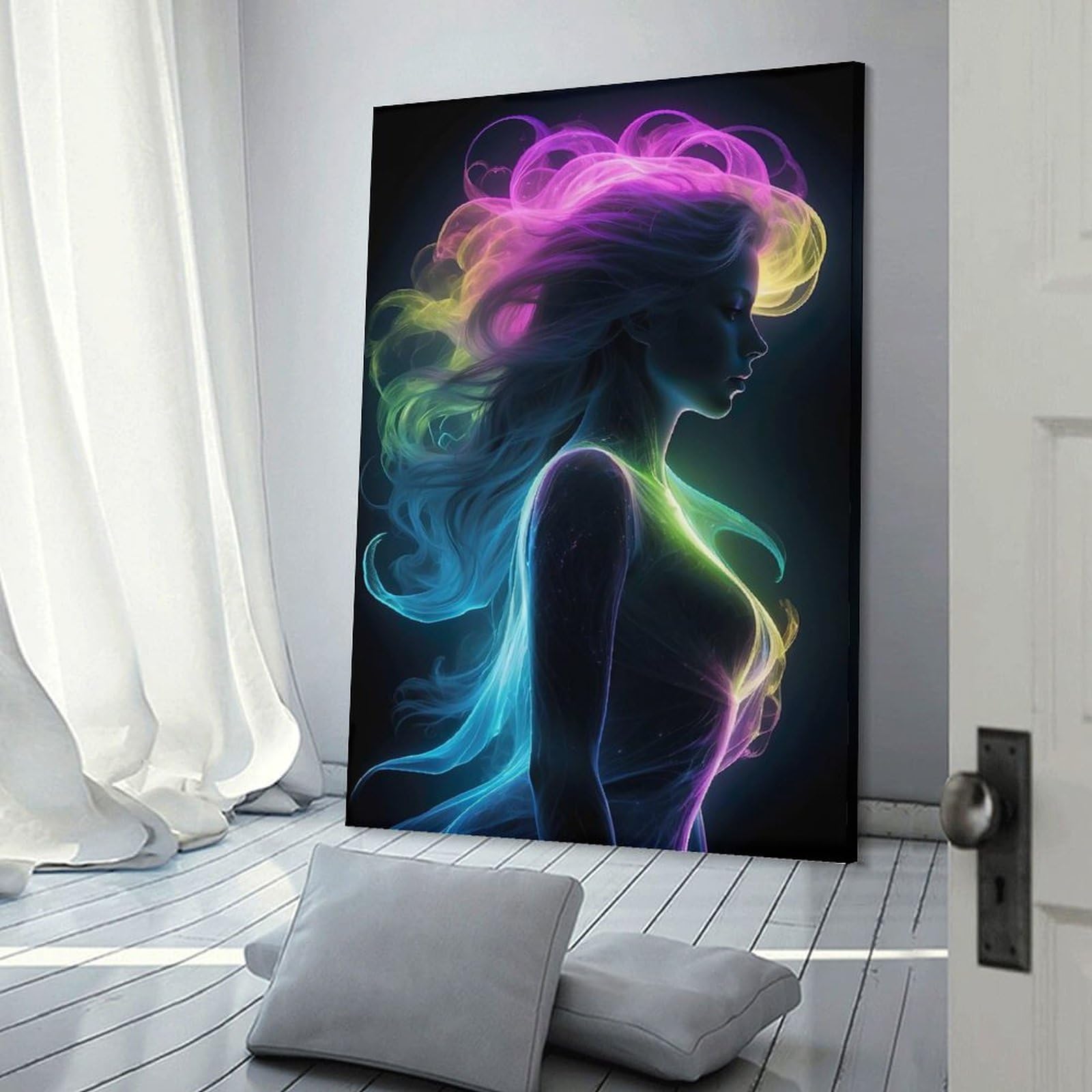 Junmoney Women's Frame-Style-20 Canvas Wall Decor Night Flashes Neon, 24X36inch(60X90cm), For Home Lounge, Bedroom Or Reading Nook, Eye Catching Artwork For Blank Walls