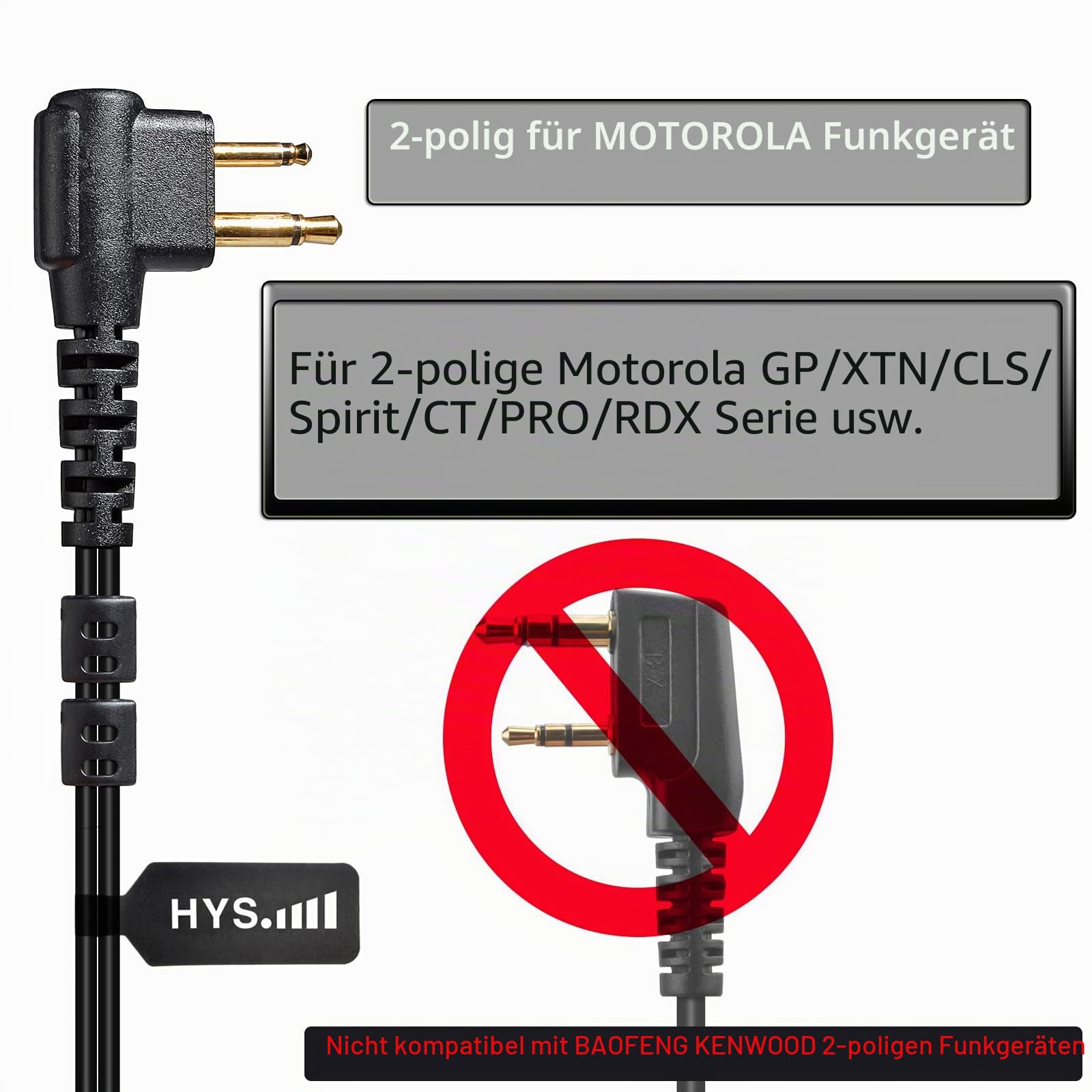 HYS Funkgerät Headset verdeckt Akustik Tube Security Schallschlauch Kopfhörer kompatibel mit Motorola CP040 DP1400 GP68 GP88 GP300 CT150 Pro1150 2-Wege-Radio (Schwarz-10)