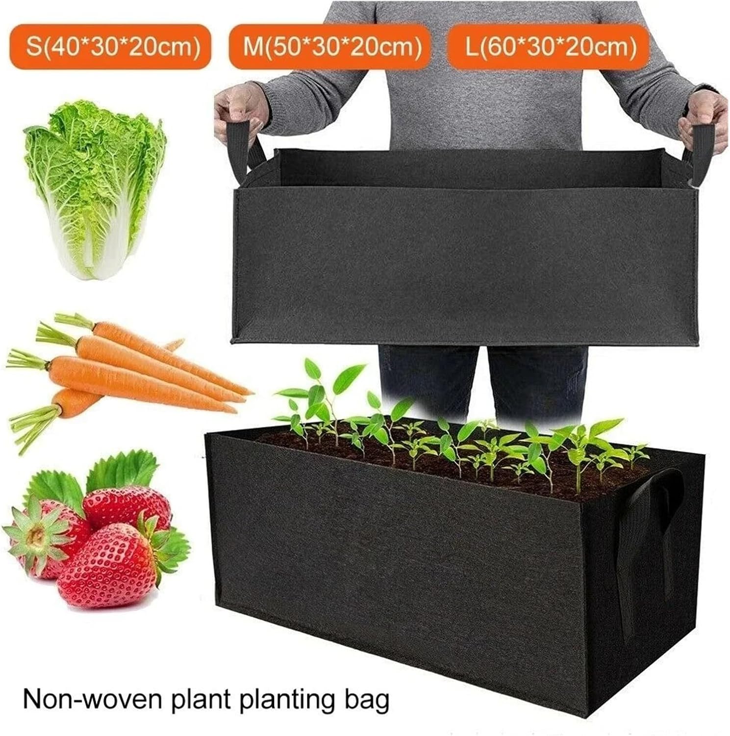 Plant Nutrition Bag Garden Planting Bag with Handles Felt Grow Bag Nursery Pot Vegetable Tomato Potato Planting Container(50x30x20cm)