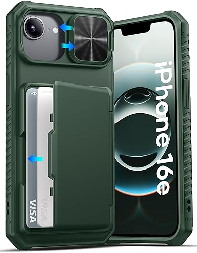 Miniatura 10 de ATATOO Funda para iPhone 16 con tarjetero (almacena 3-5 tarjetas) [bloqueo RFID] y funda para cámara deslizante, protección de grado militar, funda