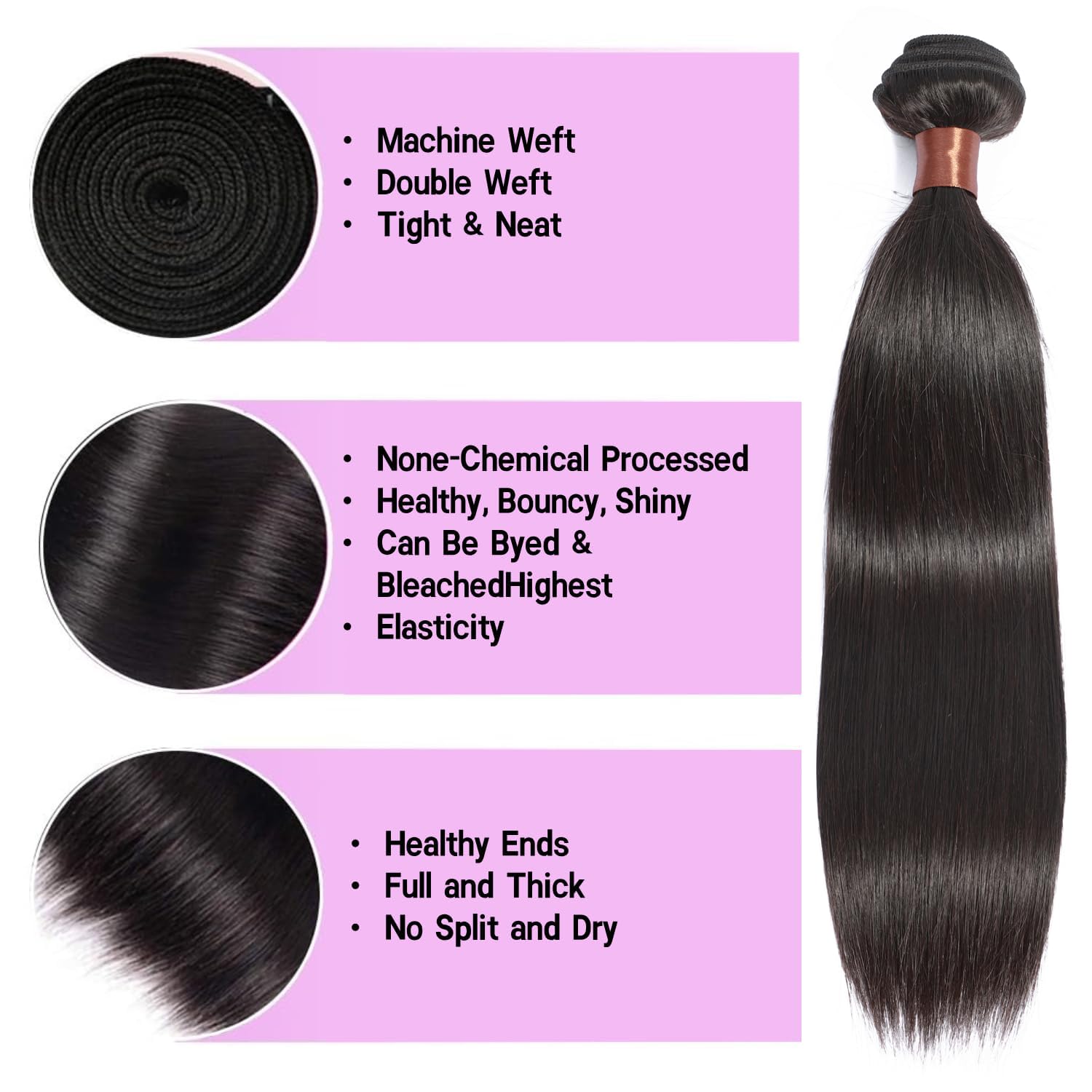 28 Inches Straight Bundles Human Hair,100% Human Hair no Synthetic Blend,100g /Bundle Double Weft Raw Bundles Human Hair for Black Woman Natural Black