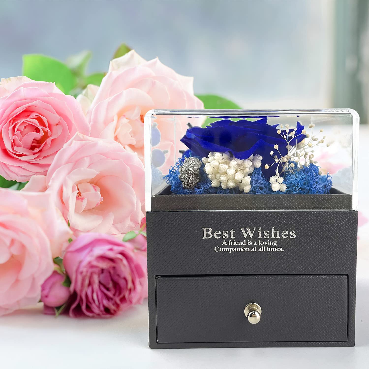 Rose Éternelle Avec Collier Argent 925 - Ensemble Cadeau Romantique 16 Roses Artificielles Et Bijou Cœur Pour Femme