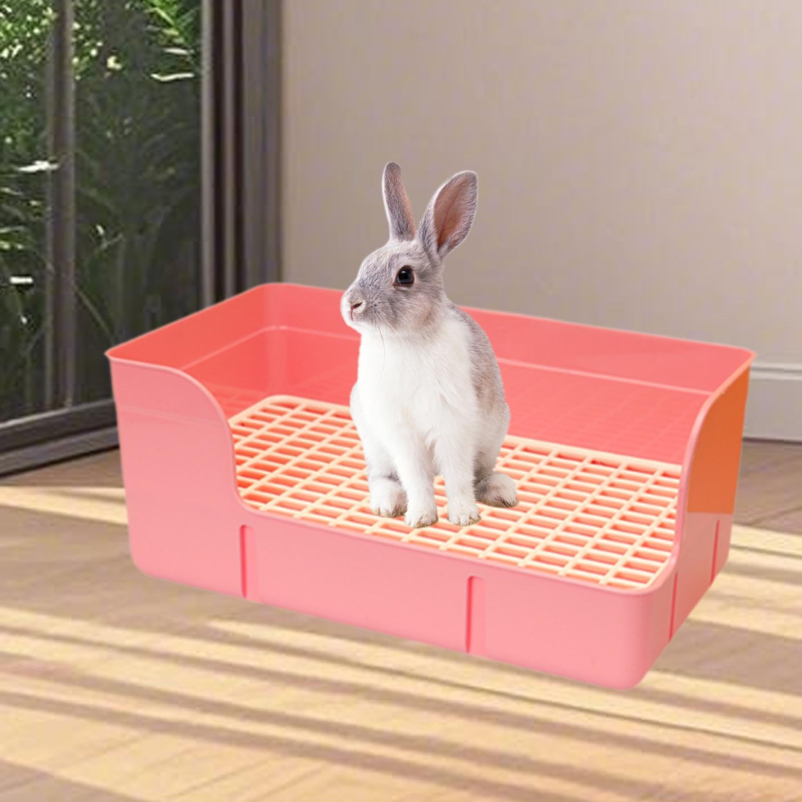 Lettiera per Conigli, per Gabbia, Angolo, Toilette, Padella, Vaschetta per Pipì, Toilette per Animali Domestici, Vasino per Cavie, Conigli, Cincillà, Rosa