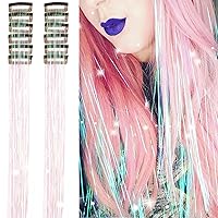 Vista 18 de Clip de oropel para el cabello, kit de 18 piezas de oropel para niñas, extensiones de cabello de oropel con purpurina, clip de oropel de cabello