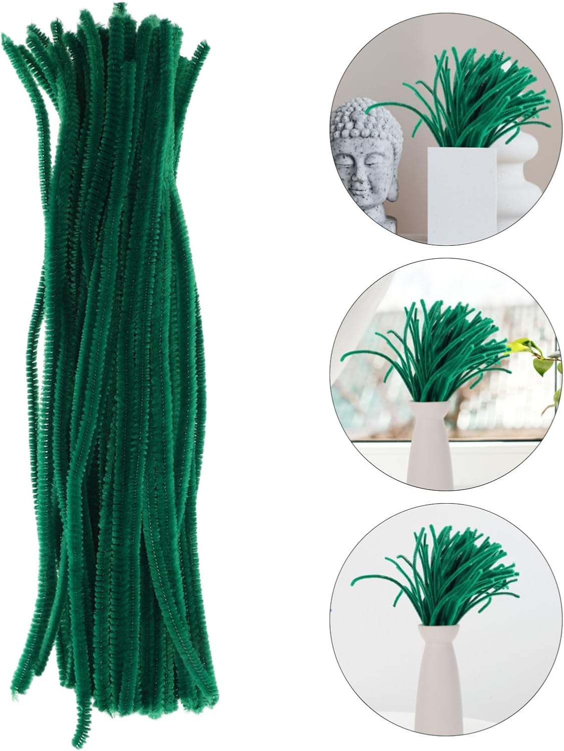 HOMSFOU 100pcs Artificial Flower Stem Wires for Floral Arrangements Crafting Tool for Bouquets Wreaths and Boy Girl's Flower Crafts Deep Green