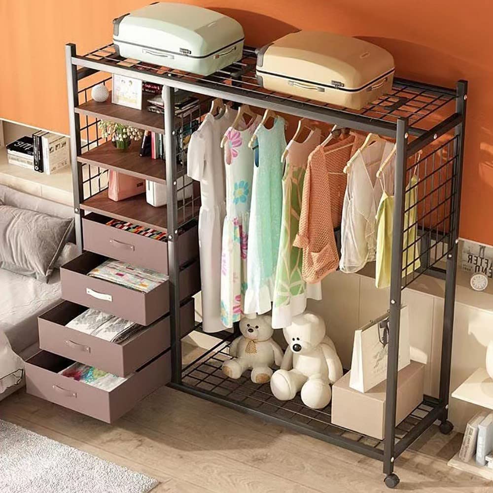 Mintnook Kleiderständer Auf Rollen Mit Schubladen - Fahrbarer Garderobenständer Weiß Mit Verstellbaren Regalen