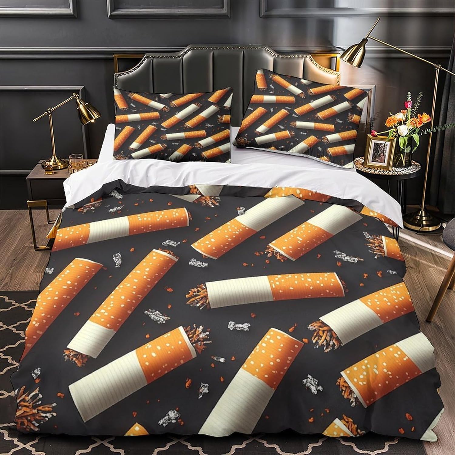 Funda Nordica Cama 135/150 Cigarrillo Ropa de Cama 3D Arte de TendenciaMicrofibra Suave 3 Piezas Include 1 Fundas Nórdica 150x200 cm y 2 Fundas de Almohada 50x75cm E-1494