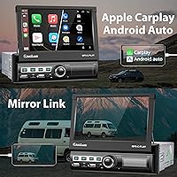 Vista 2 de Carplay - Estéreo de coche de un solo DIN con pantalla táctil motorizada de 7 pulgadas, radio de coche en la unidad principal del tablero, soporte